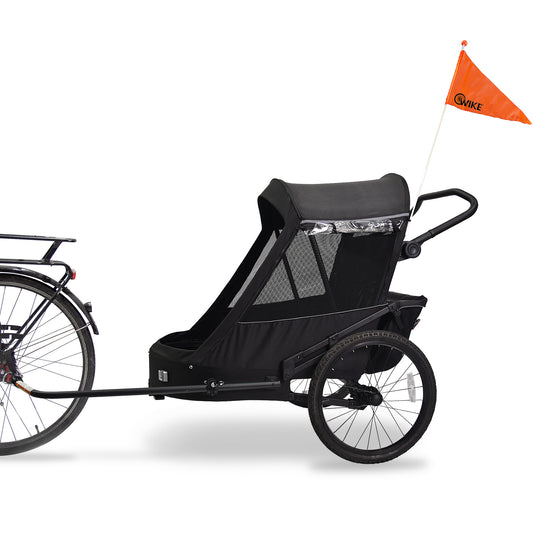 Wike Premium Suspension Bike Trailer – Black - Includes Stroller & Jogger Kit